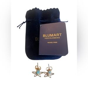 Blumarine Gold Star Earrings with Turquoise Accents